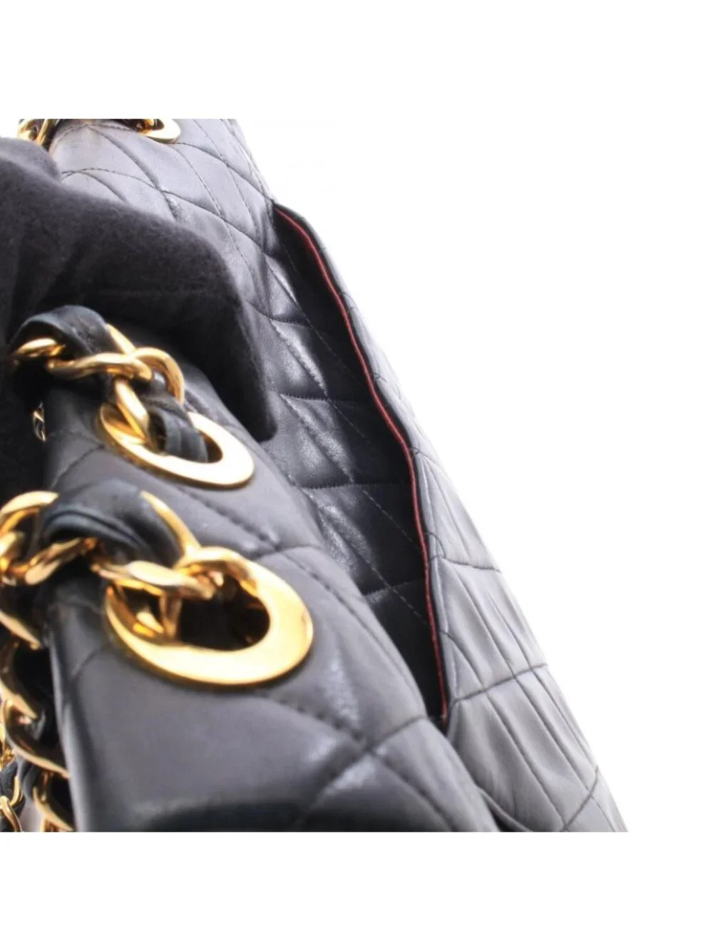 Chanel Shoulder Bag Maxi Quilted 34 Black Lambskin Chain